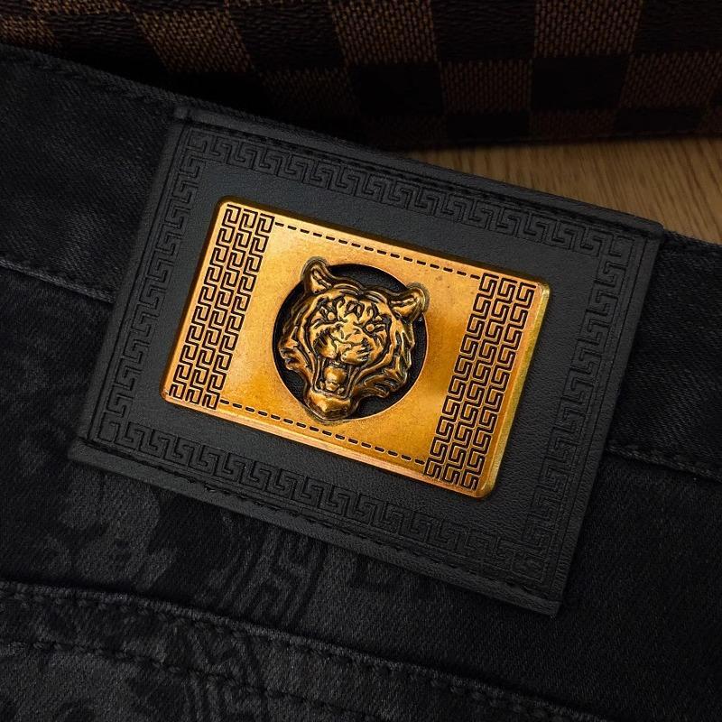 Spring and Autumn Korean Slim Jeans for Men High-end Luxury Clothing Black Printing Mid-waist Stretch Casual Pencil Pants