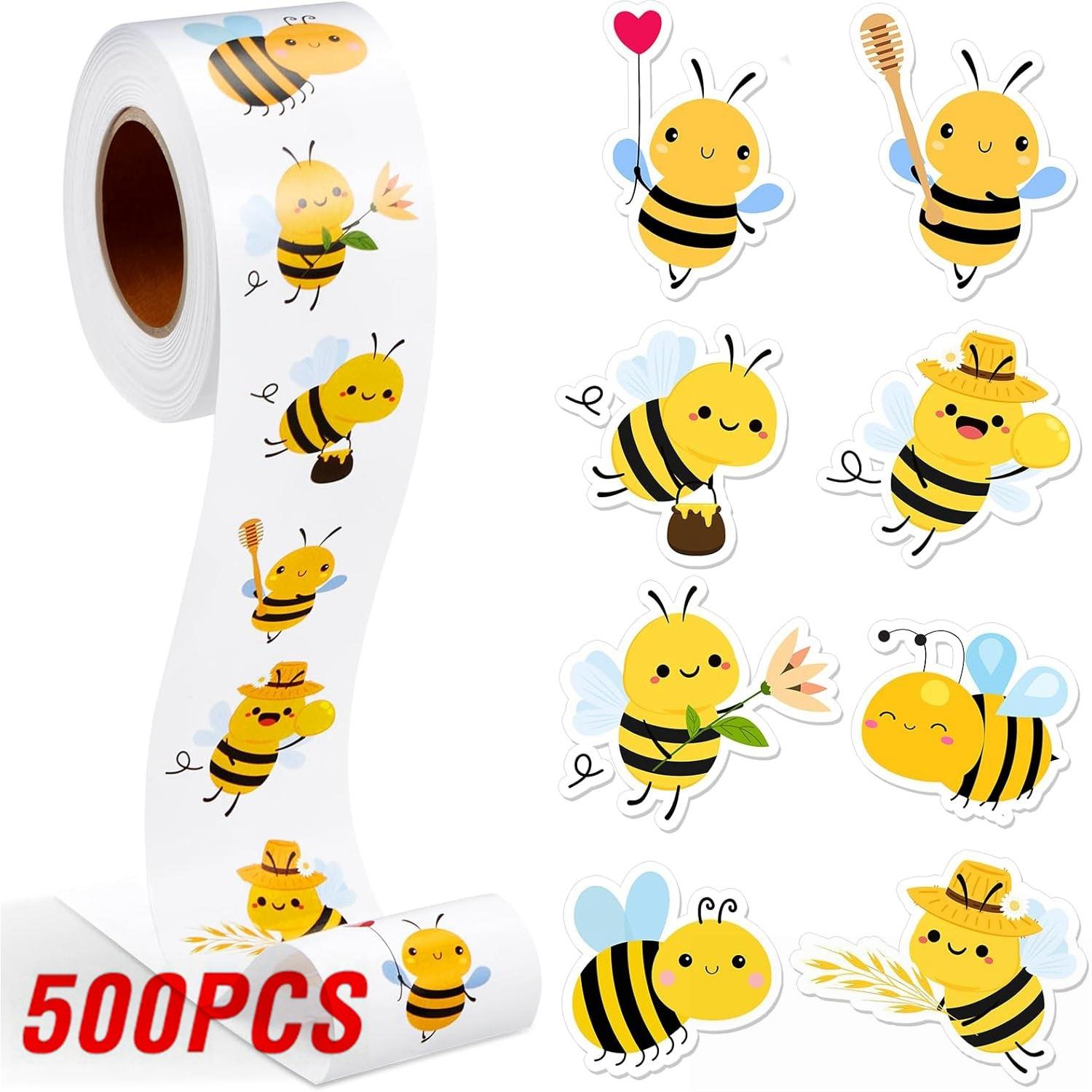 

100-500pcs Cartoon Bee Stickers Cute Animal Sticker Waterproof Self-Adhesive Paper Mobile Rewards Sealing Label Decal Stationery