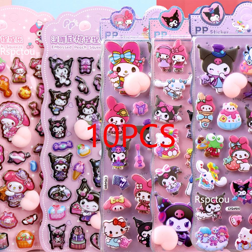 Kawaii 3D Cinnamoroll My Melody Kuromi Butt Stickers Sanrio 3D Relief Sticker Toys Cute Stress Relief Puffy Squishy Decal Gift