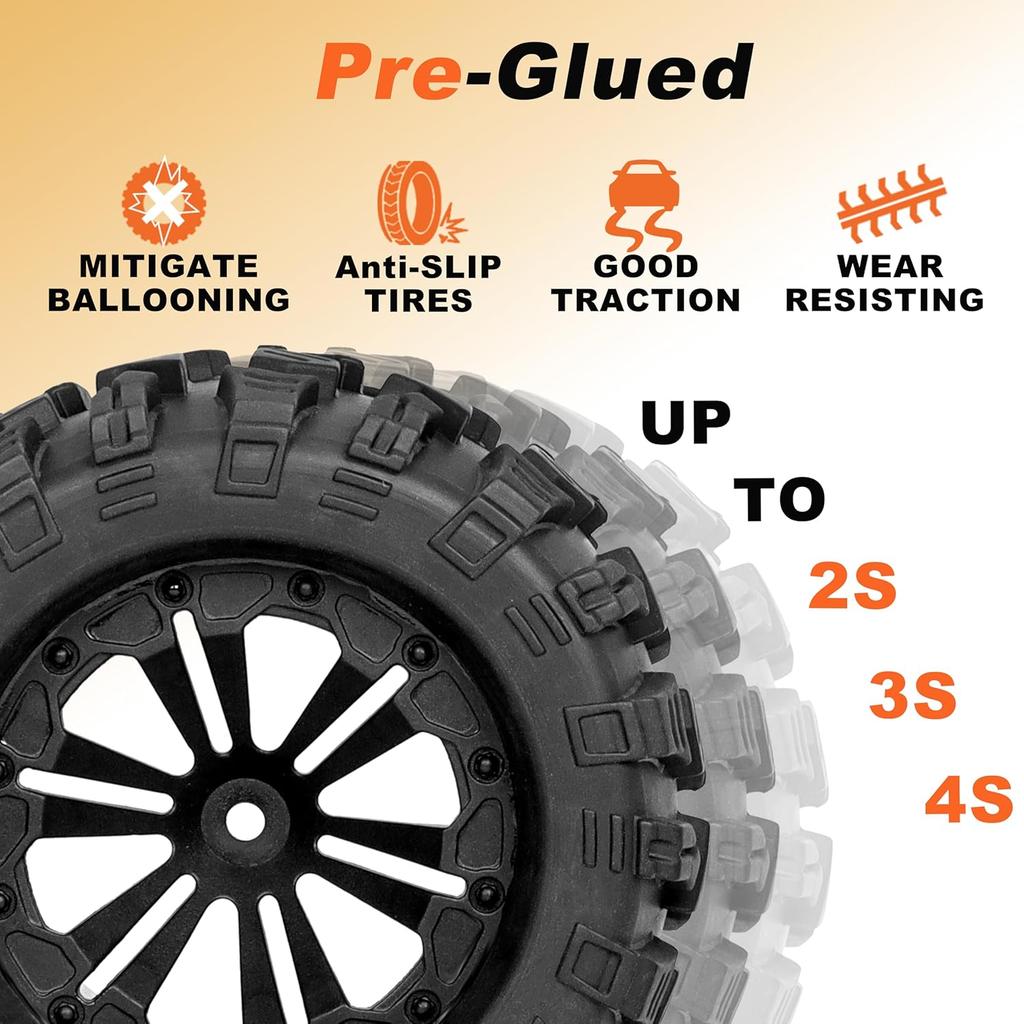 RC Station 12mm Hex RC Wheels and Tires 1/10 Scale 2.8 RC Truck Tires Wheels for Traxxas Rustler Stampede Hoss 2wd 4x4 vxl Tires Wheels Arrma Tires