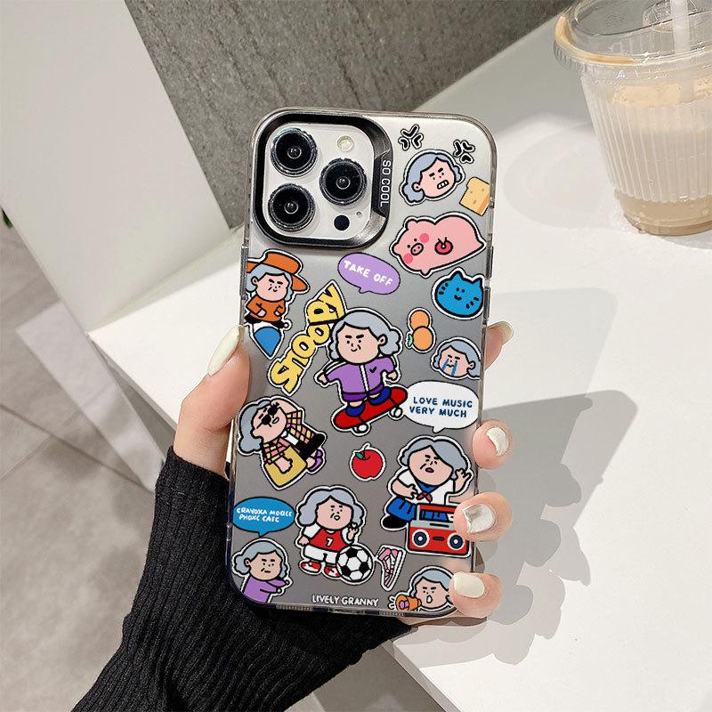 Cartoon puzzle phone case For iPhone16 anti-fall 15promax color silver 13 cartoon 12