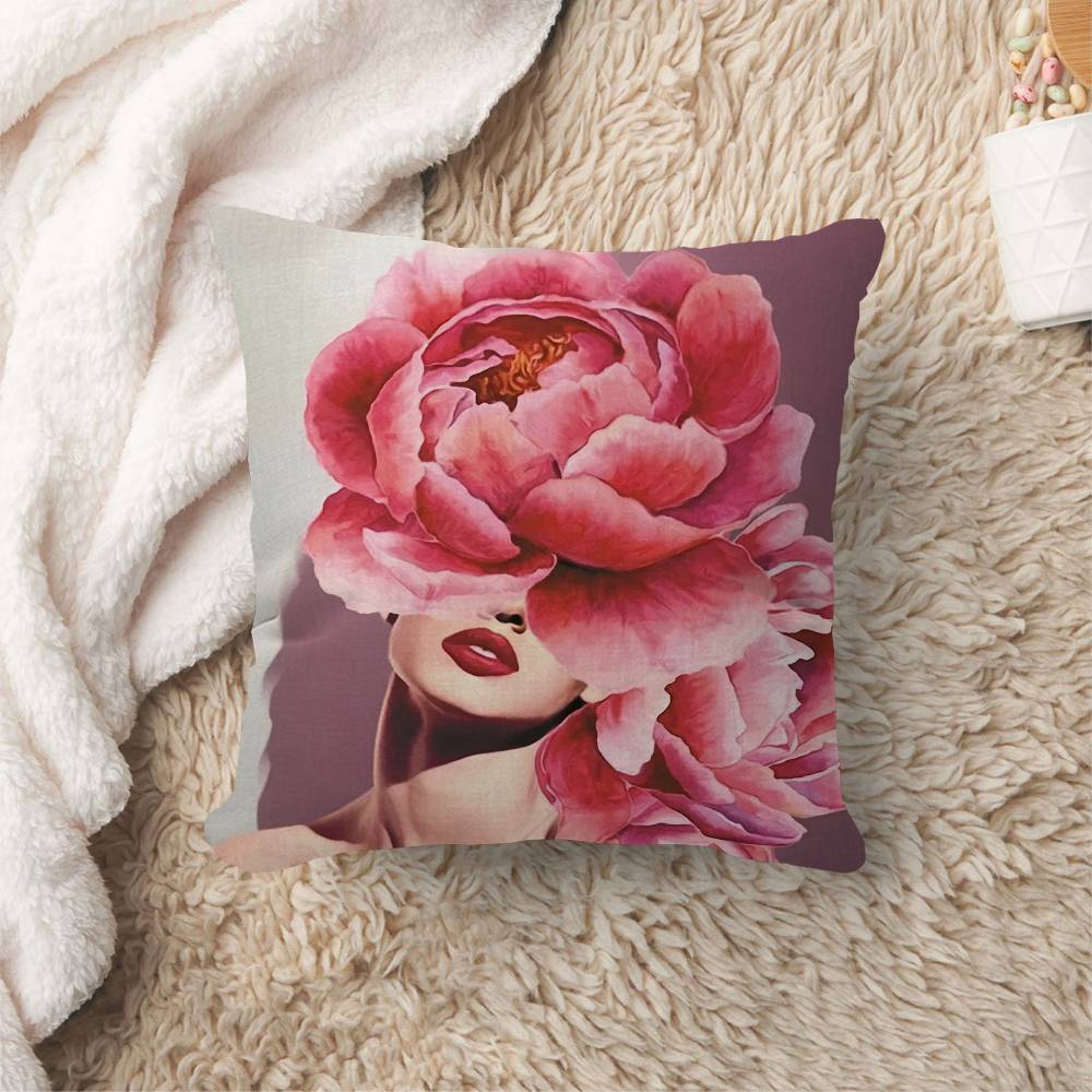 Abstract Flowers Girl Pillow Cushion Cover Pillowcase Living Room Sofa Home Decor Customized