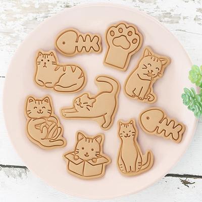 8Pcs Cat Animals Cookie Cutters Mould Plastic 3D Cartoon Pressable Biscuit Mold
