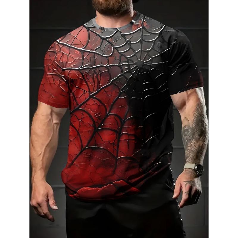 Casual Men's 3D Print Streetwear T-Shirts Spider Design Summer Breathable Round Neck Casual Tee Comfortable Wear Men's Clothing