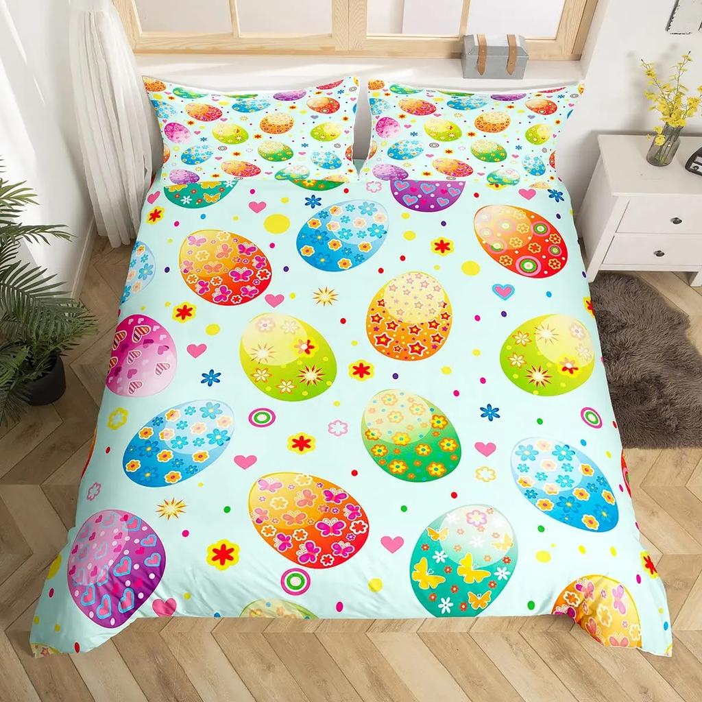 Comforter Kawaii Rabbit Cute Pet Animal Comforter Boho Floral Easter Eggs Bedding Set Happy Easter Gifts For Girls Teens