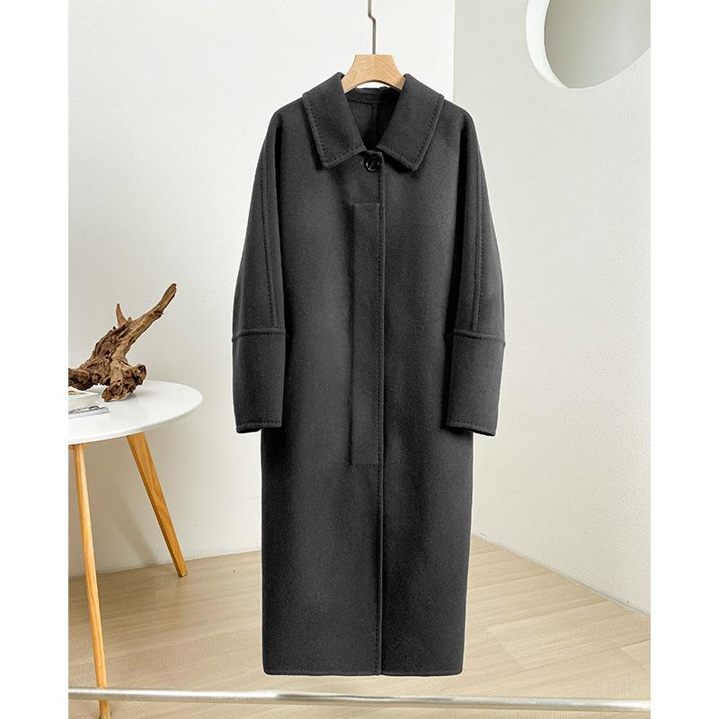 Loose cocoon camel fleece coat women's retro simple atmosphere loose and thin woolen coat