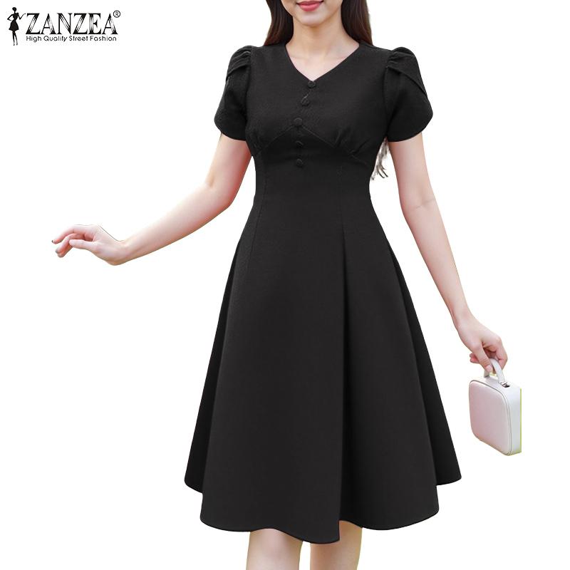 ZANZEA Women Casual V-Neck Short Sleeve Summer Dress