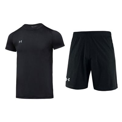 Einfarbiges atmungsaktives kurzärmeliges T-Shirt und dehnbare Shorts Lässiges Sportset Herren-Sets Schwarz 23500506-001+22500214-001