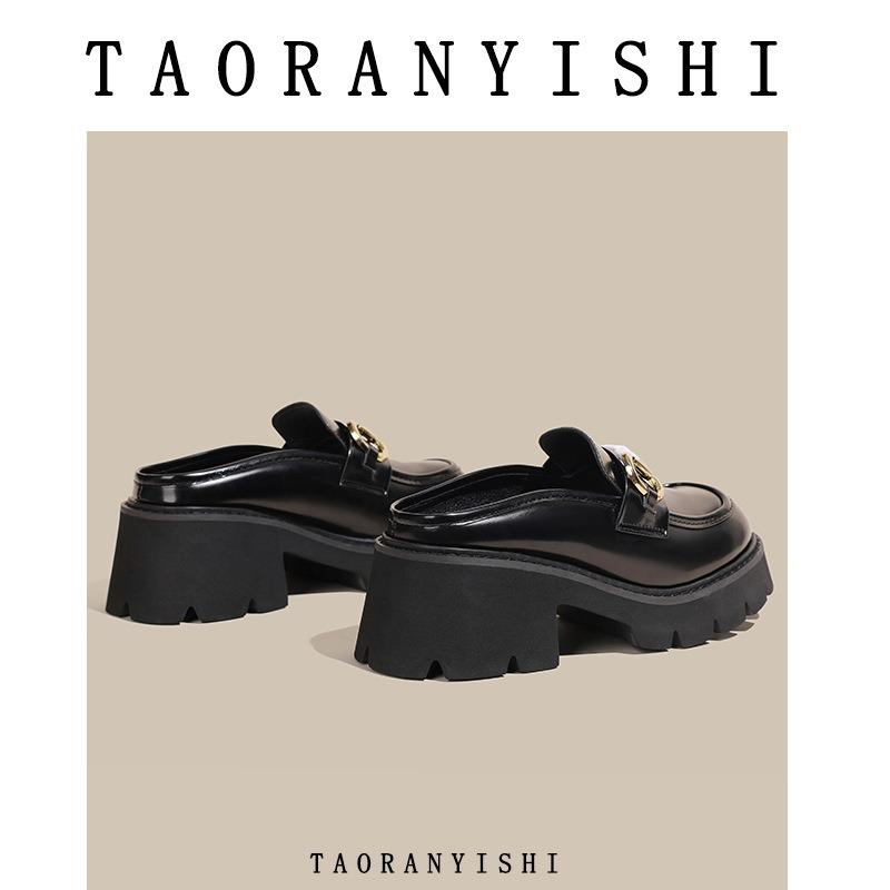 Horse buckle half slippers women wear summer fashion thick heel thick sole cool slippers bag head one pedal shoes