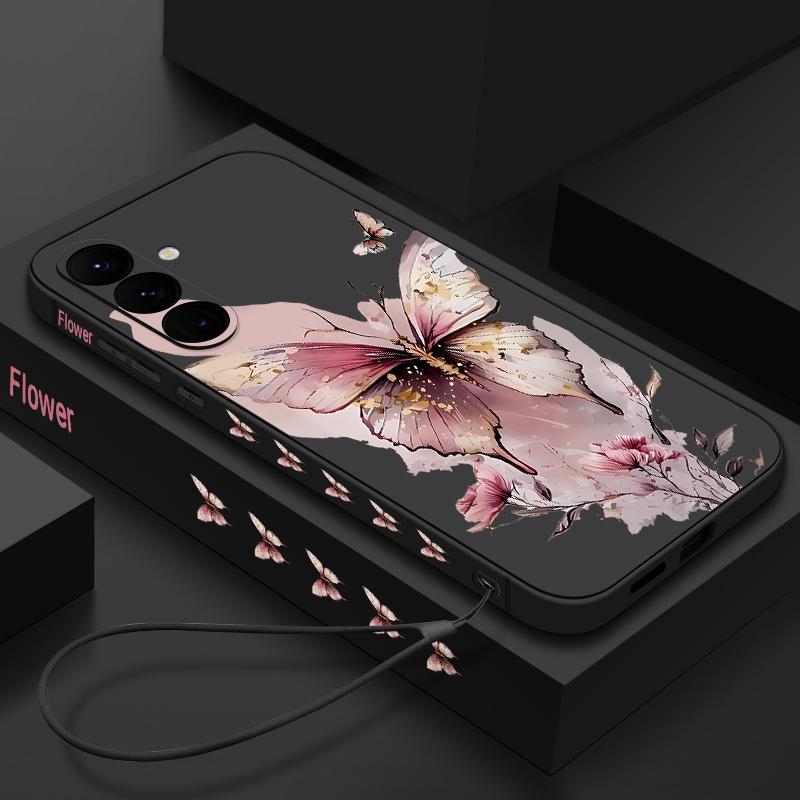 Butterfly Lanyard Case For Samsung Galaxy S24 S25 Ultra S23 S22 Ultra S21 S20 FE A14 A34 A15 A35 A52 A53 A54 A55 5G A16 A36 A56 Cover