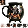 Kotlík Hrneček na kávu Čarodějnice se třínožkovým designem, Protiskluzová rukojeť Keramický Tepelně odolný Halloweenový hrnek, Objem 370 ml Nádobí na čaj A