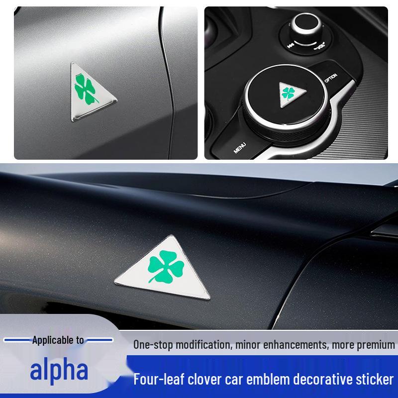 Čtyřlístek Samolepky na auto pro Alfa Romeo: Hliníkové emblémy a dekorace se čtyřlístkem.