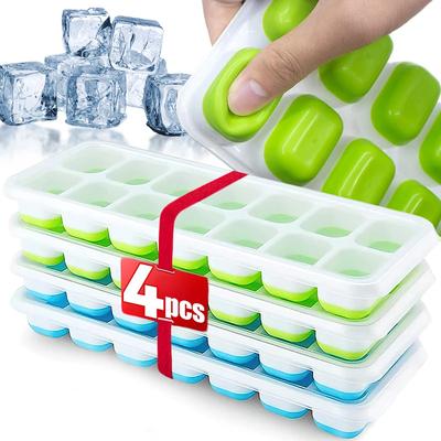 Kapaklı Buz Küpü Tepsisi Kalıbı Silikon Kare 14 Küp Kolay Çıkarılabilir Buz Küpü Kalıpları Yaz Mutfağı Bar DIY Buzlu Kokteyl Dondurma Aracı