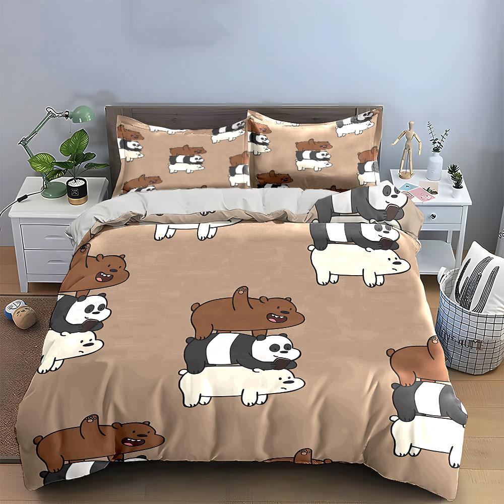Cute Bear Stack Cartoon Print Bedding Duvet Cover Set Duvet Cover Pillowcases (1*Duvet Cover 2*Pillowcases, Without Duvet Insert)