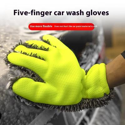 Heiße Autowaschhandschuhe Doppelseitige Mikrofaser Fünf-Finger-Reinigungshandschuhe Multifunktionales Auto Motorrad Reifen Detail Reinigungs Werkzeug