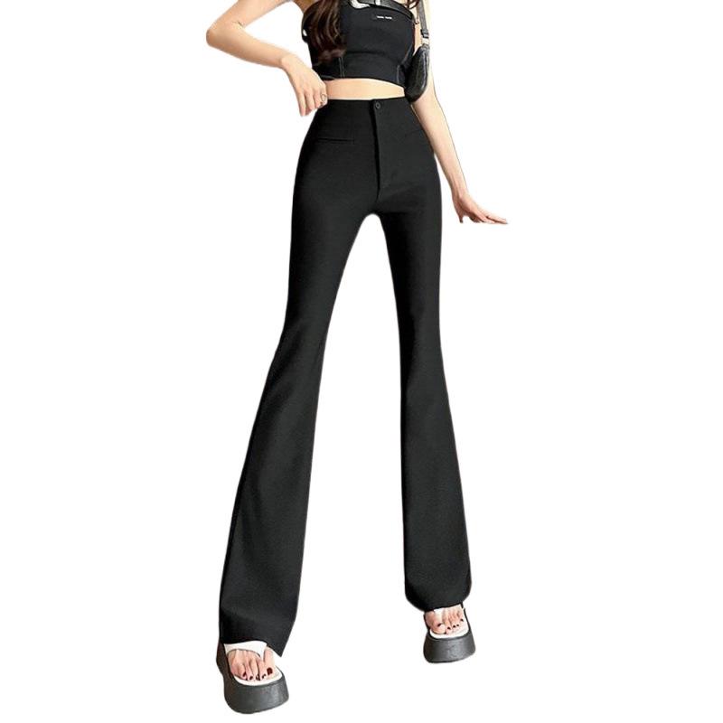 High-Waist Women's Micro-Flare Pants - Breathable, Slim, Elastic, Casual, Floor-Length for Spring and Summer