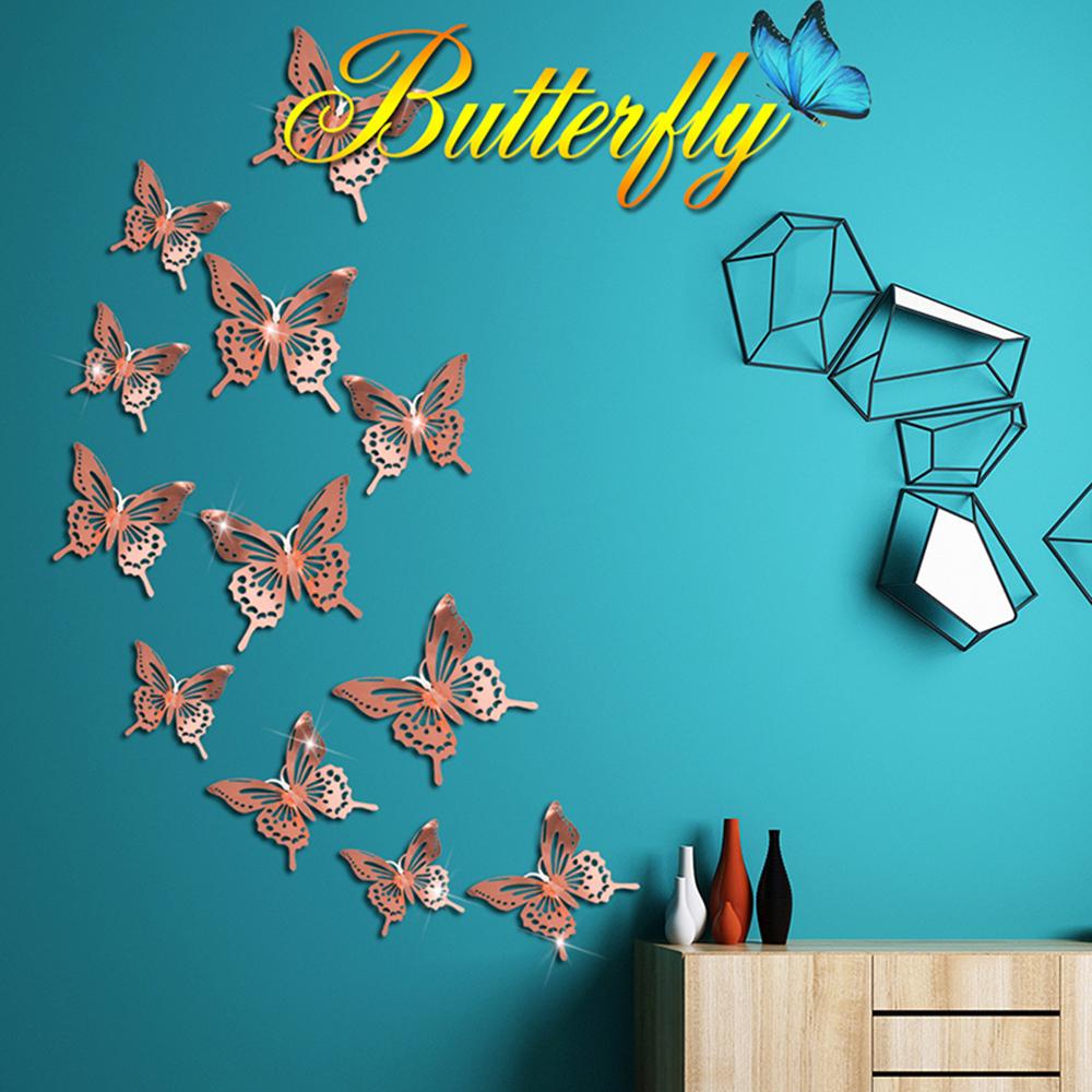 Ornament Home Decoration Gold Silver Rose Gold Mariposas Decals 3D Hollow Butterfly Wall Stickers