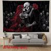 2D Halloween Skeleton Dance Tapestry Black Red Gothic Wall Art Decor