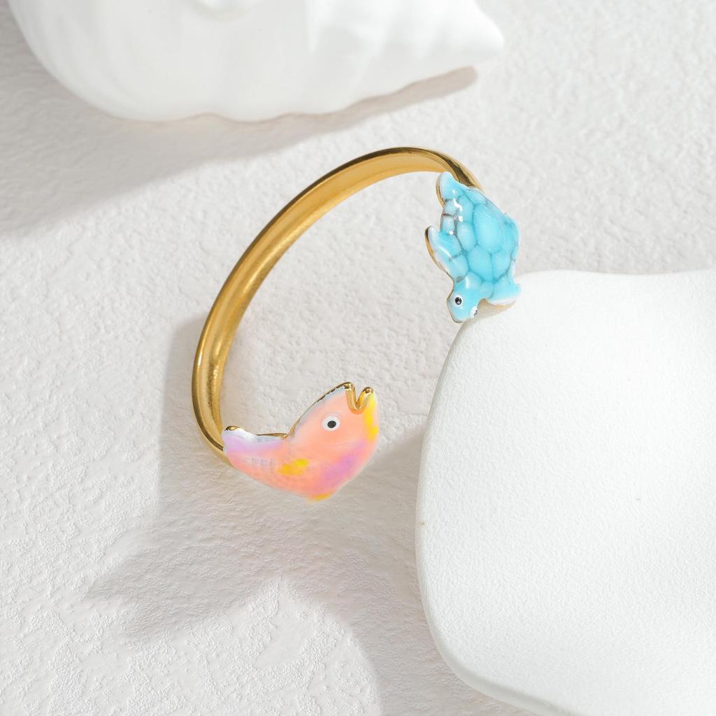 Neues Emaille-Armband im Ozean-Stil mit Fisch & Muschel Offener Armreif Trend