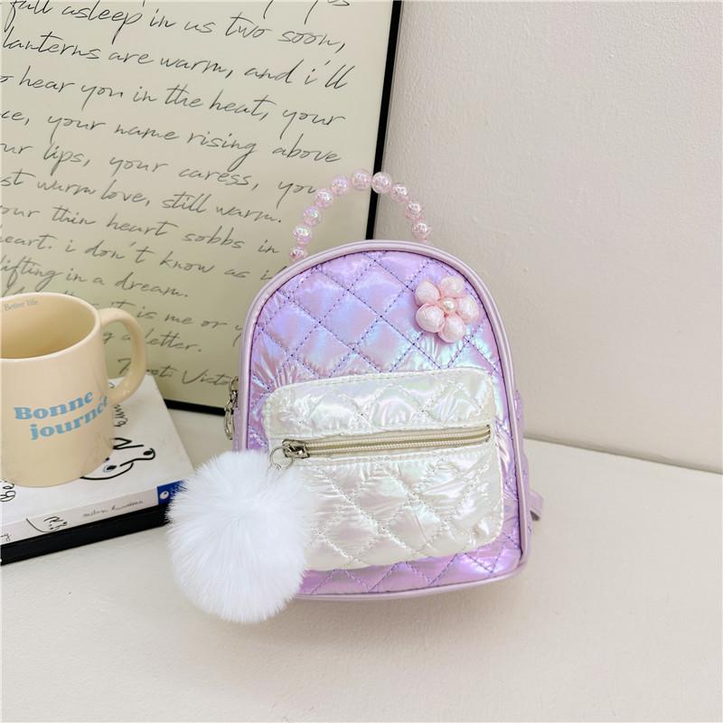 Backpack Gradient Kids With Faux Pearl Handheld Plush Ball And Flower Decoration