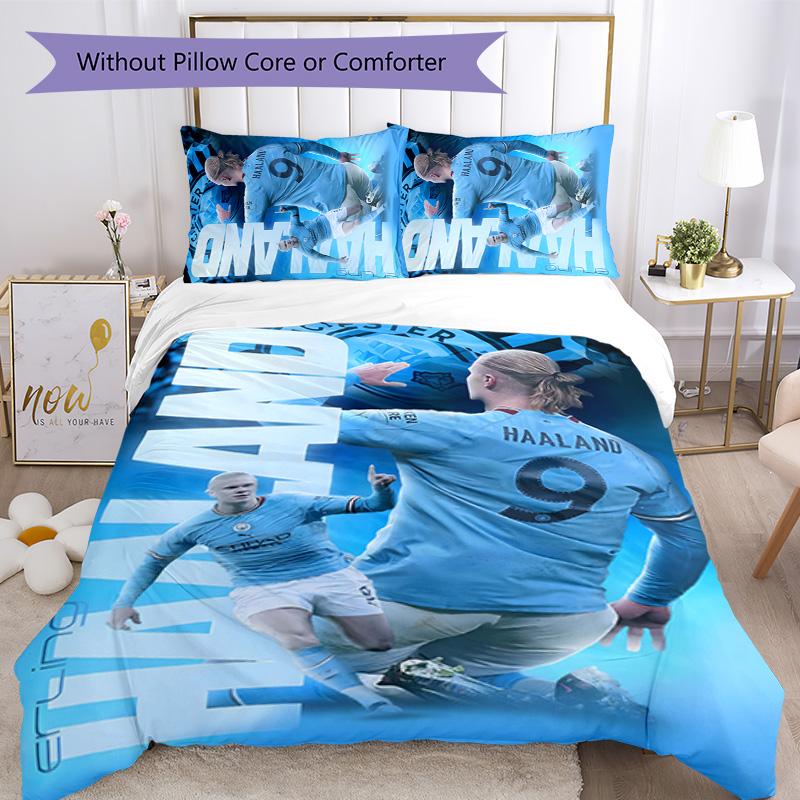 Erling Haaland 3pcs Bedding Set Duvet Cover Closure Includes 1 Duvet Cover & 2 Pillowcases for All Seasons Bedroom Home Dorm Decor