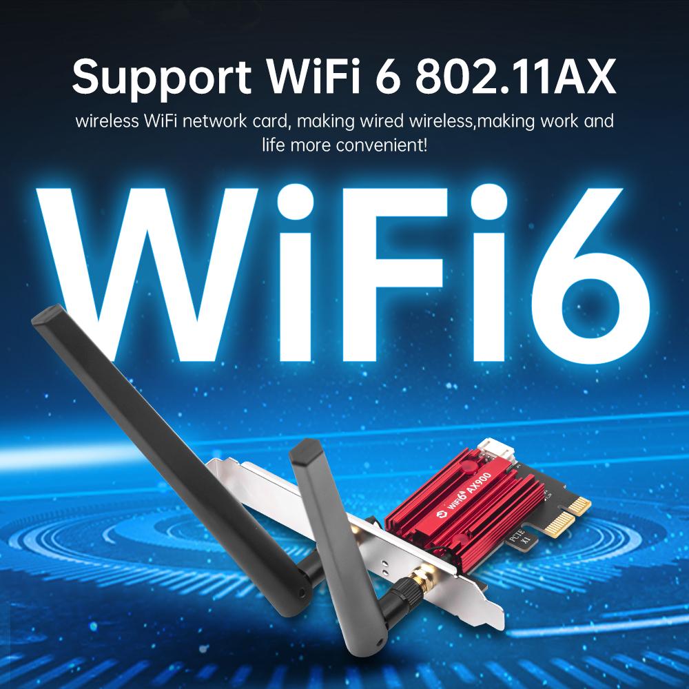 FV-AX900Pro WiFi 6 PCIE Card - BT5.4, Red Heatsink, Detachable Antennas, High-Speed Gaming Wireless Adapter
