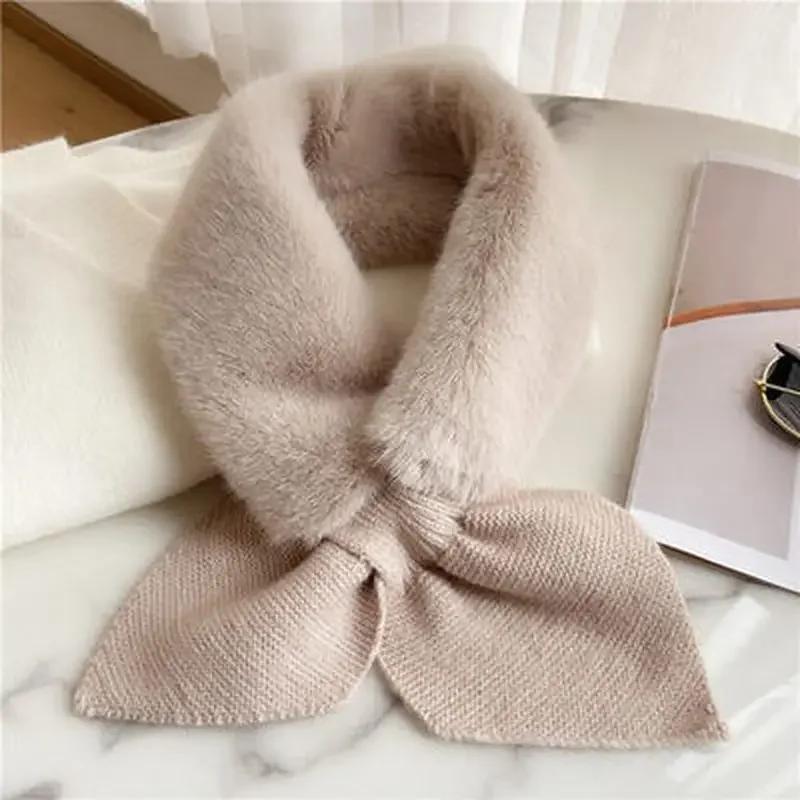 Winter Women Cross Faux Fur Straps Shawl Soft Neck Scarf Girls Ladies Autumn Winter Knitted Scarf