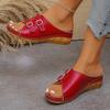 Double Button Wedge Sandals With Hollowed Out Breathable Straight Drag And Soft Bottom Anti Slip Outer Women's Slippers