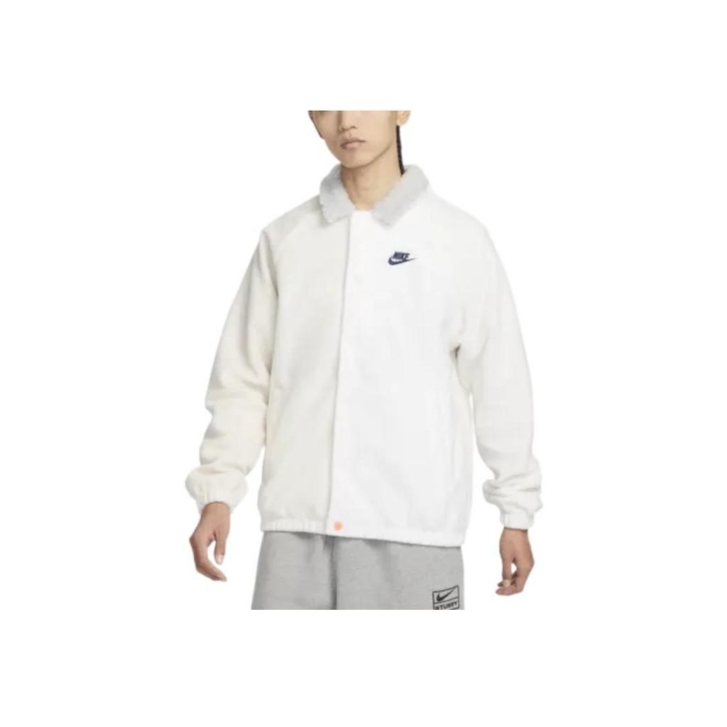 Nike Sportswear Logo Embroidered Fleece Collar Jacket Men Outerwear White FB1827-133