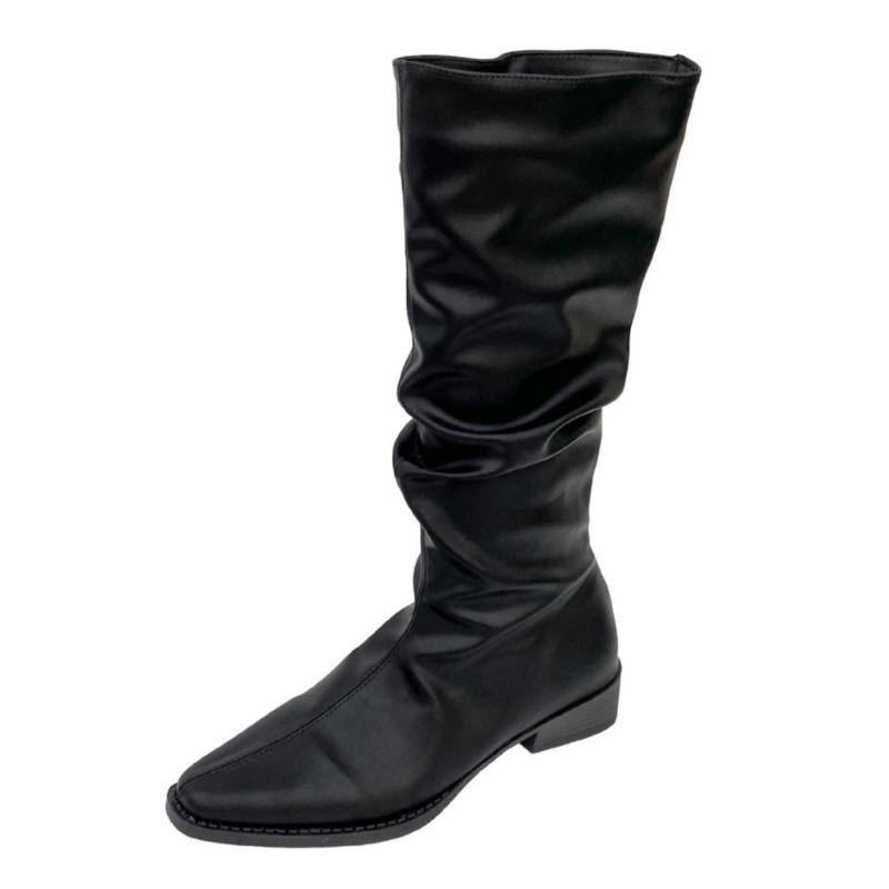 Thick Heel Pleated Stack Long Tube Knight Boots Women's Shoes New Spring and Autumn Western Thin Medium Tube Long Boots