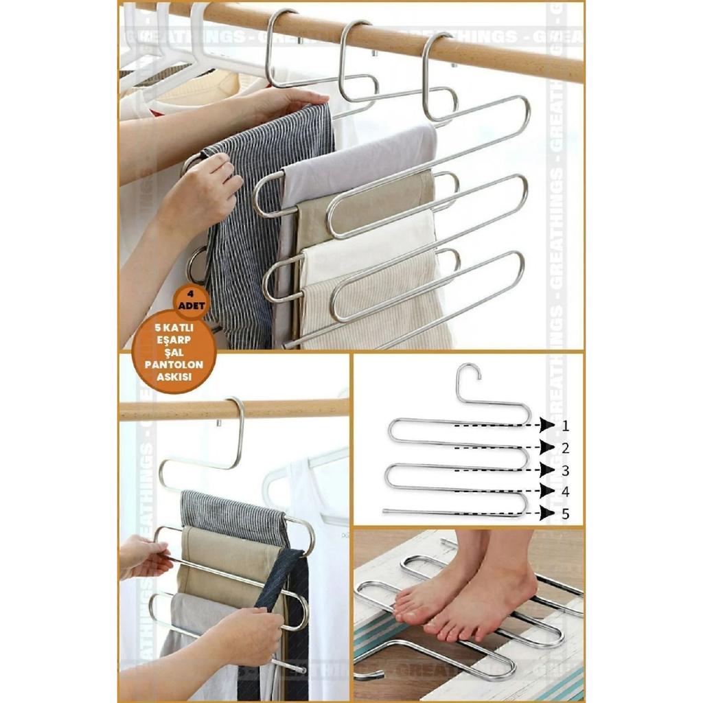 5 Tiers Trouser Hanger Scarf Shawl Dress Clothes Scarf Tie Hanger Towel Closet Organizer