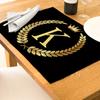 Golden Letters Kitchen Placemat Black Cotton Linen Table Mats 40X30 Nordic Western Placemat Cup Mats Waterproof Drink Coasters