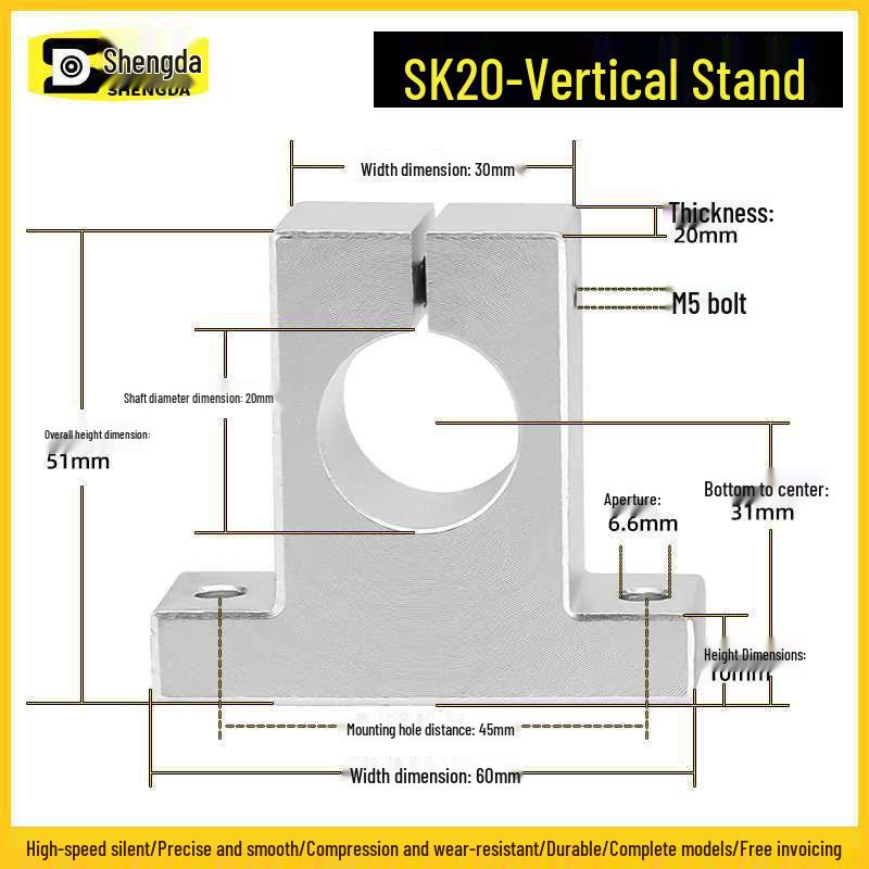 Aluminum Vertical Shaft Support Block Bracket SK Series (Sizes: 8-50)