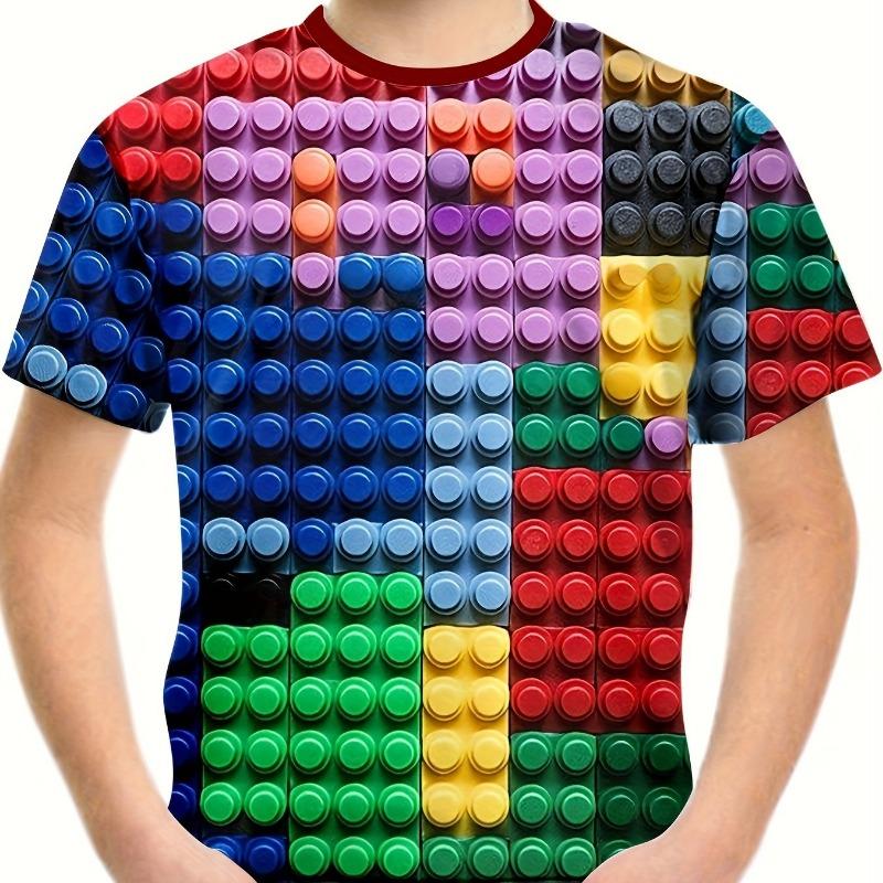 Dětské oblečení Chlapci Tričko Dětská trička s krátkým rukávem 3D Stavebnice Potisk Legrační děti Letní oblečení Dívčí oblečení