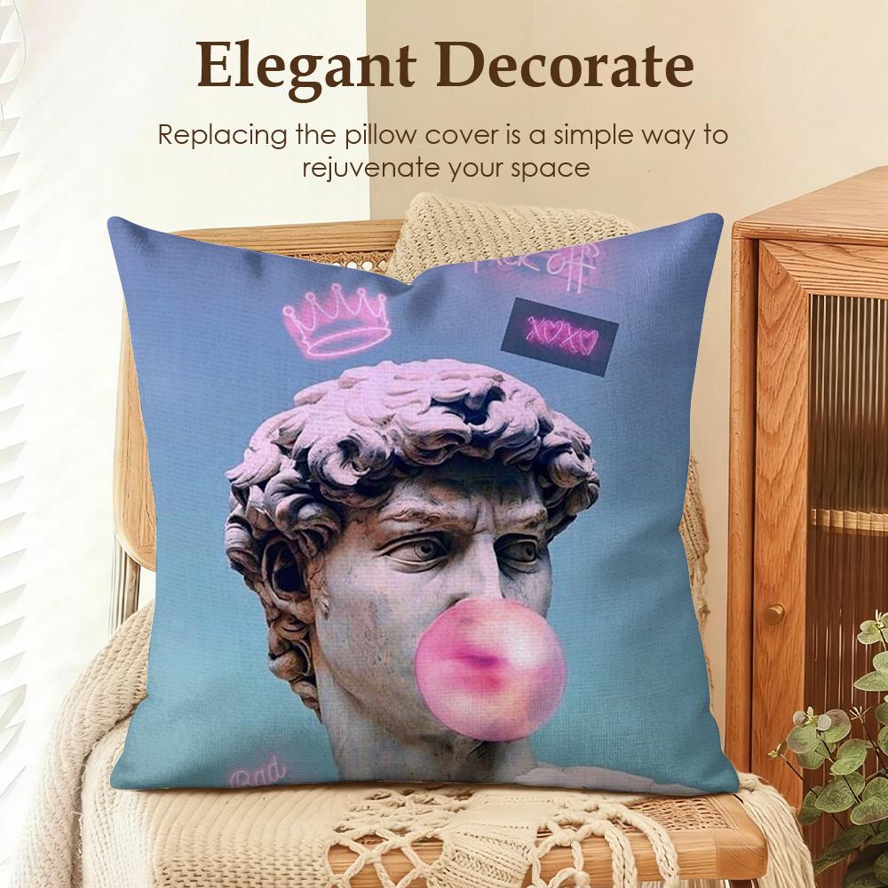 Funny Art DDavid Statue Cushion Cover Natural Linen Organic Fabric DoubleSided Printing Sofa Home Decor Gift Pillow Case