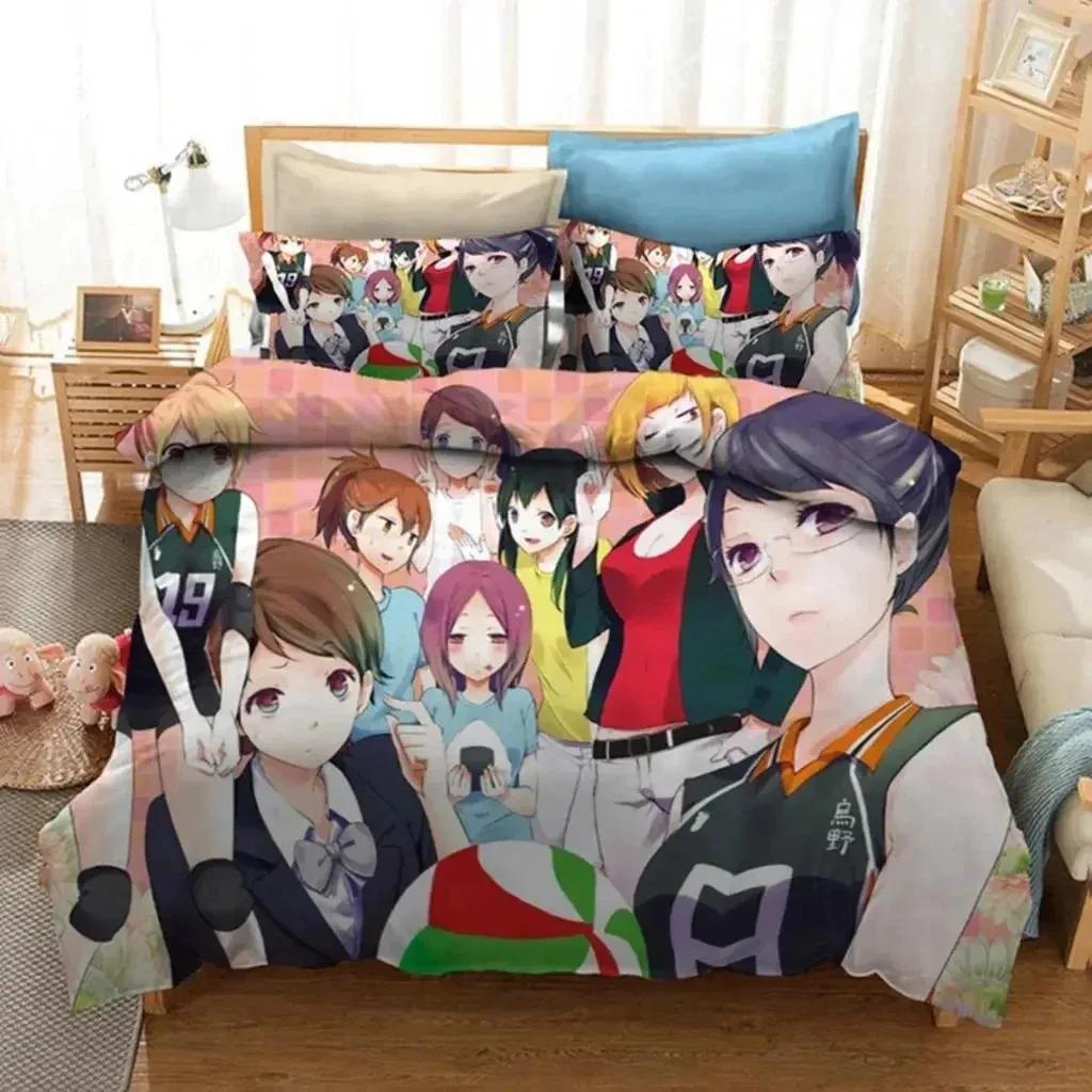 Printed Cartoon Anime Haikyuu Bedding Set Volleyball Boys Duvet Cover Set Single Double Luxury Bed Linen for Kids Teens Gift