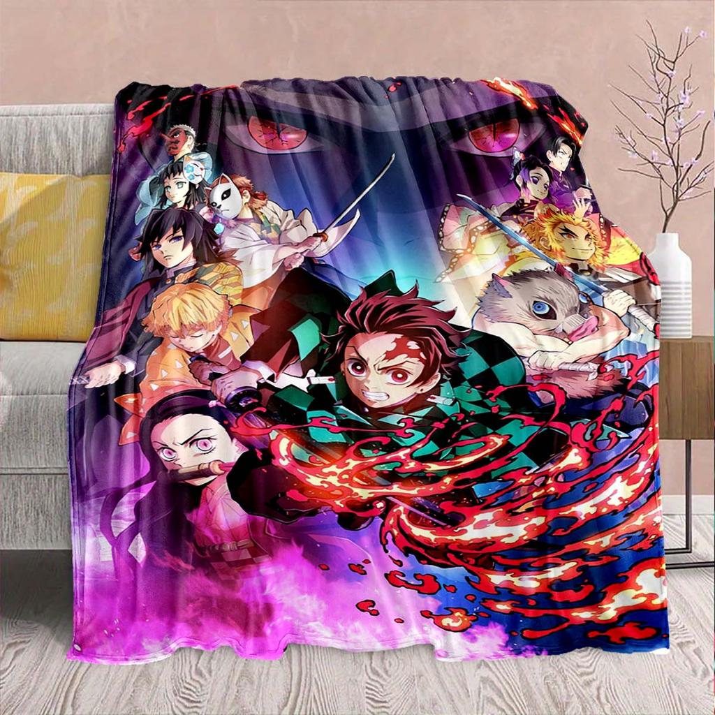 Demon Slayer Anime Flannel Blanket - Soft Warm Perfect for Sofa, Bedding Camping Travel Office Home Decor -QJY