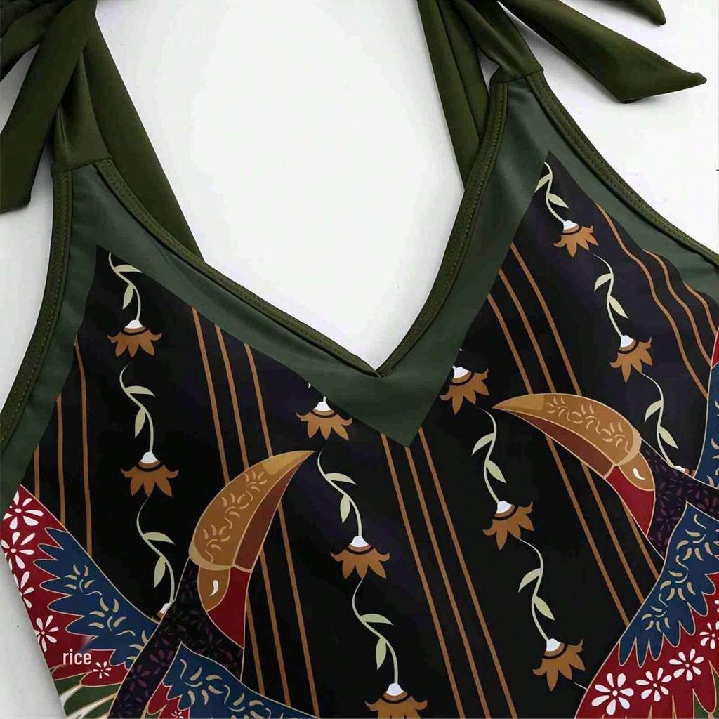 2024 European & American Retro Print Swimsuit & Beach Dress Set for Women