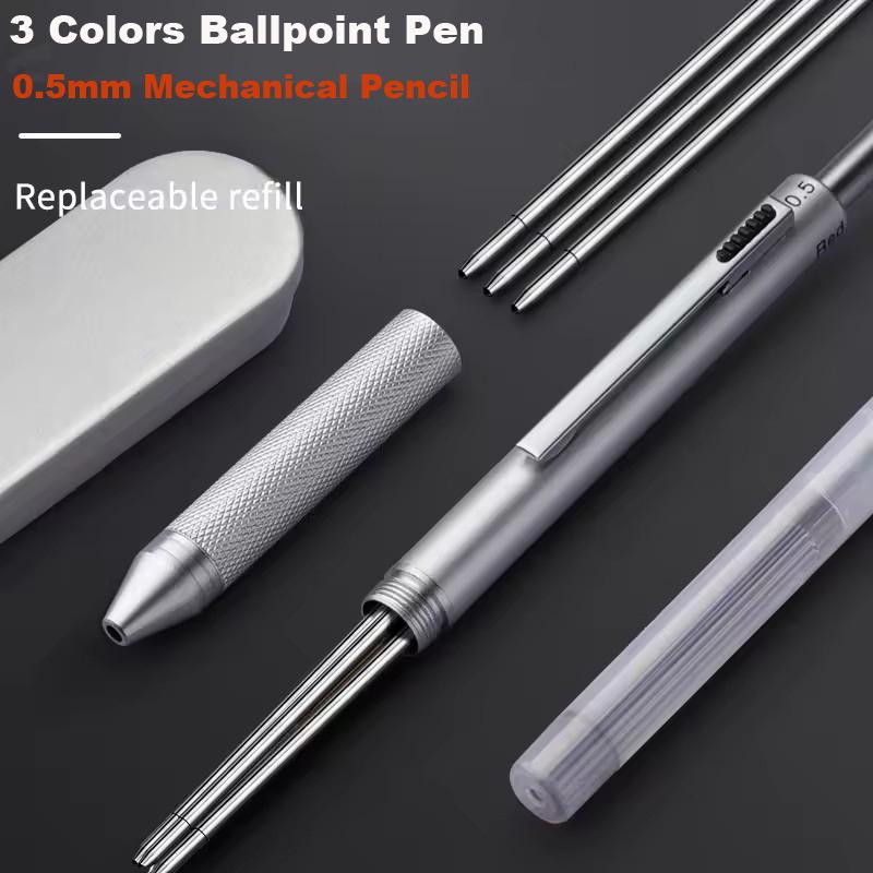 4 In 1 Multicolor Metal Ballpoint Pens 3 Colors Ball Pen 1 Mechanical Pencil For School Office Writing Supplies Stationery