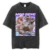 Cute Hippo Moo Deng Rap Vintage Washed T Shirt Funny Meme T Shirts Men Women Fashion Oversized Cotton T-shirt Streetwear