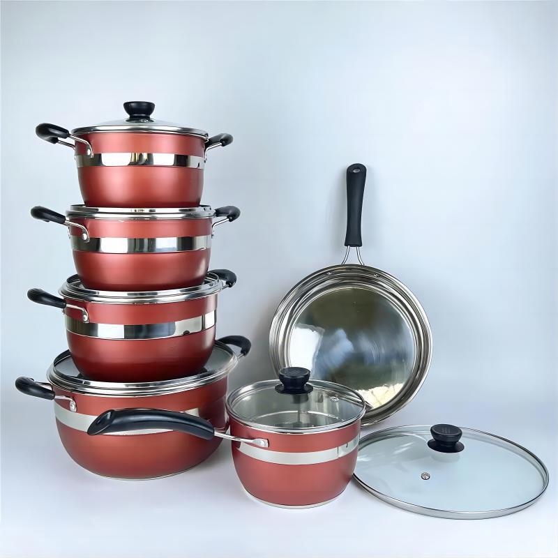 12-Piece Stainless Steel Cookware Set with Thickened Composite Bottom: Includes Frying Pan, Soup Pot, and Milk Pot.