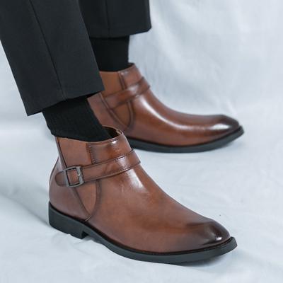 Frühlings-Chelsea-Boots Herren Neu High Top Britischer Stil Mid Top Lederschuhe Schwarz Arbeitsanzug Knöchelspitzstiefel Klassisch Retro