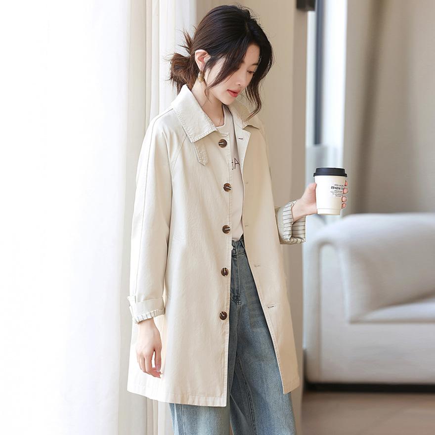 Spring and Autumn new Korean version loose single-breasted medium and long trench coat fashion polo collar slim jacket top women