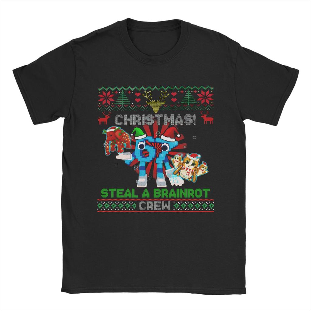 Men TShirts Funny With Elephant And Meowl Steal A Brainrot Christmas Crew Awesome 100 Cotton Tee Shirt Round Collar Tops Gift
