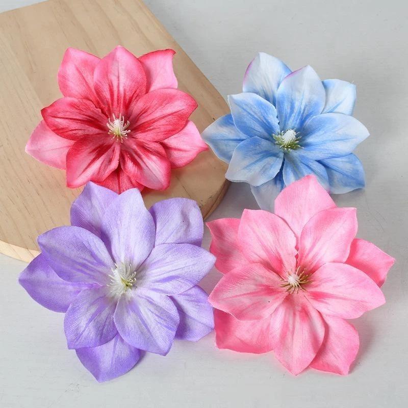 5 Pcs Artificial Flower Diy Flower Craft Artificial Lotus Flower Heads Small Realistic Clematis Blooms Diy Wedding For Home