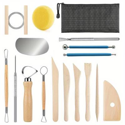 17-teiliges Töpferwerkzeug-Set, Werkzeuge aus Polymer-Ton, Modellierwerkzeug-Set für Ton, Keramikwerkzeuge, Beschneiden, Prägemuster, glatte Holzgriffe