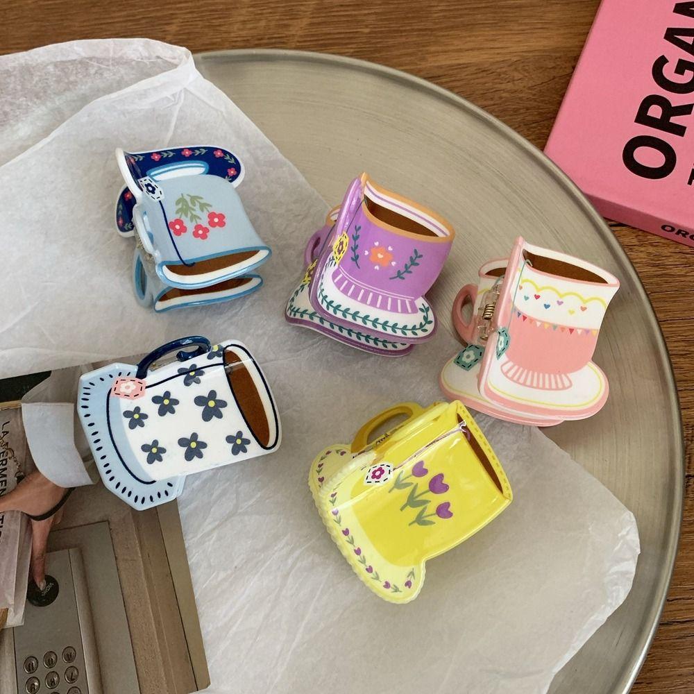 Cute Coffee Cup Hair Clip Flower Small Hair Claw Personalized Acetate Hair Claw  Daily