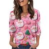 Women's Fashionable Casual Christmas Printed V-neck Top