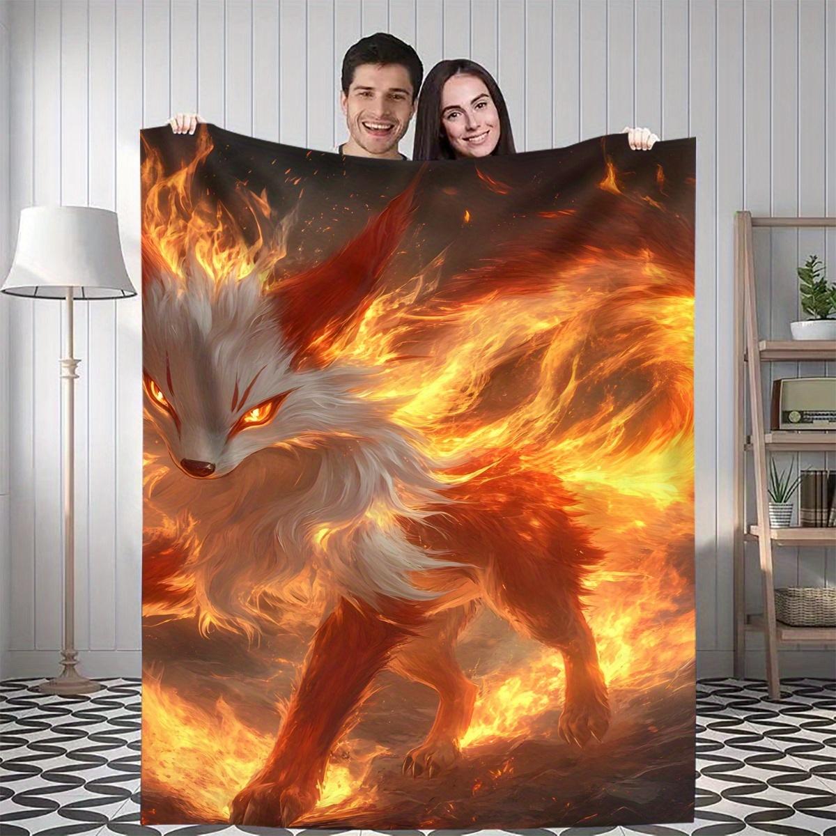 

1pc Flame Fox Throw Blanket - Flannel Soft Warm All-Season Blanket with Fiery Fox in Flames, Lightweight Portable for Home, Offi 75x90cm28x35in