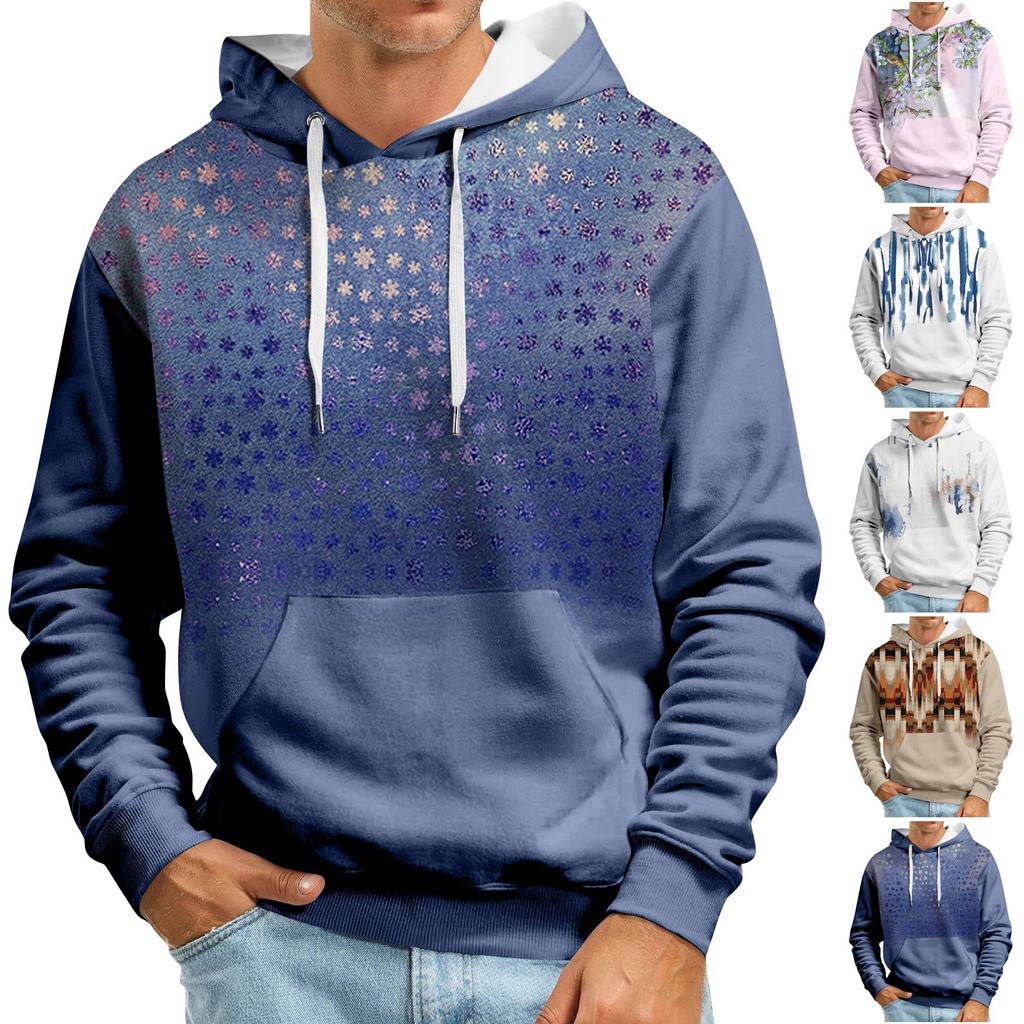 Maglione Autunnale da Uomo Taglia Grande con Cappuccio e Stampa Digitale Nuovo Maglione Basic Taglia Grande